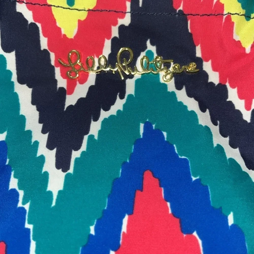 Lilly Pulitzer Hearts A Flutter Multi Chevron Shopper Tote Bag Expandable Tassel